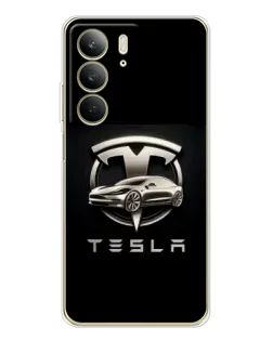 Чехол для Realme C73 5G с картинкой «Tesla — серебристое авто»