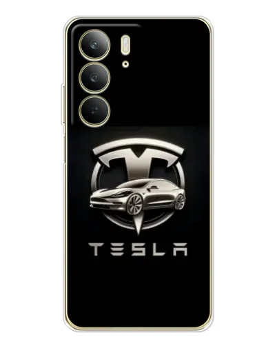 Чехол для Realme C73 5G с картинкой «Tesla — серебристое авто»