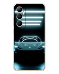 Чехол для Realme C75 с картинкой «Tesla в неоне»