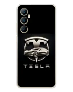 Чехол для Realme C75 с картинкой «Tesla — серебристое авто»