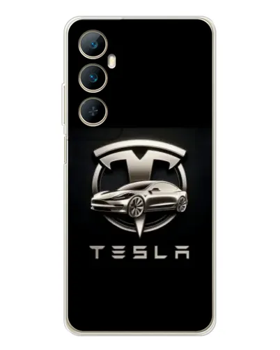 Чехол для Realme C76 с картинкой «Tesla — серебристое авто»