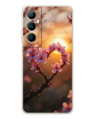 Чехол для Realme C76 с картинкой «Розовый цвет сердце на фоне заката»
