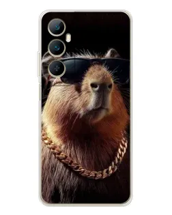 Чехол для Realme C76 с картинкой «Капибара золотая цепь»