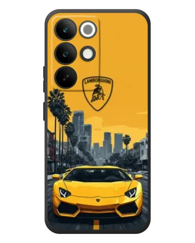Чохол для Realme C85 Pro з картинкою «Жовтий Lamborghini місто»