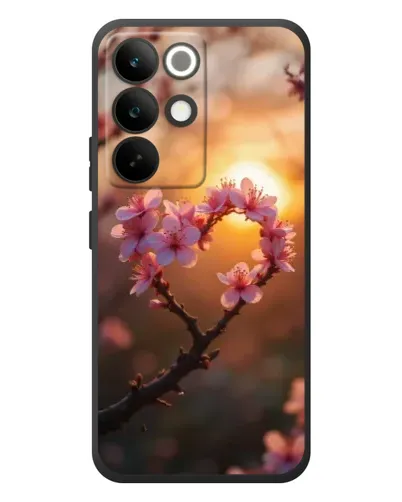 Чохол для Realme C85 Pro з картинкою «Рожевий цвіт  сердечко на тлі заходу»