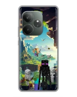 Чехол для Realme GT 6 с картинкой «Эндермен в лесу»