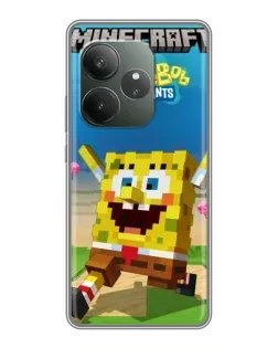 Чохол для Realme GT 6 з картинкою «Губка Боб Minecraft»