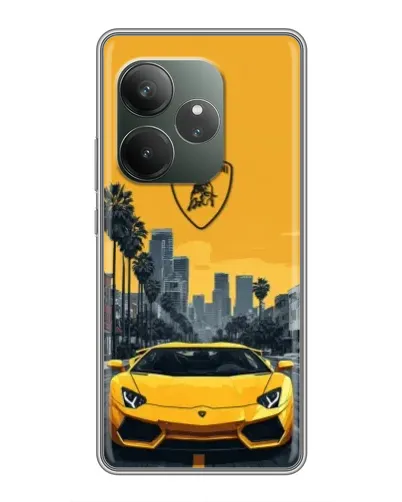 Чехол для Realme GT 6 с картинкой «Желтый Lamborghini город»