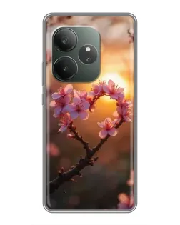 Чехол для Realme GT 6 с картинкой «Розовый цвет сердце на фоне заката» Чехол для Realme GT 6 с картинкой «Розовый цвет сердце на фоне заката»