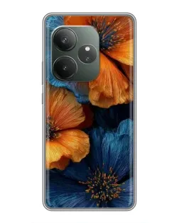 Чехол для Realme GT 6 с картинкой «Яркая сине-оранжевая флора» Чехол для Realme GT 6 с картинкой «Яркая сине-оранжевая флора»