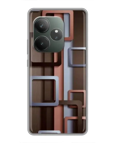 Чехол для Realme GT 6 с картинкой «Коричневые объемные квадраты»