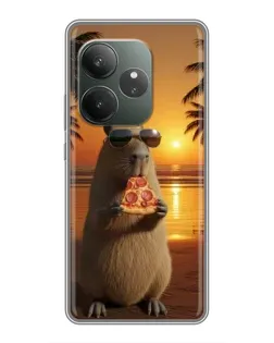 Чохол для Realme GT 6 з картинкою «Капібара з піцою»