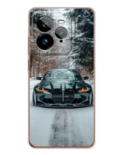 Чехол для Realme GT 7Pro с картинкой «BMW в зимнем лесу»