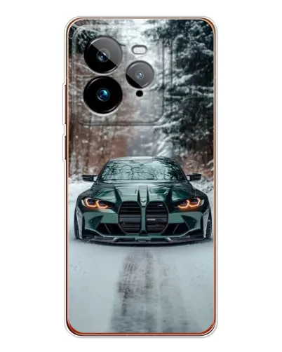 Чехол для Realme GT 7Pro с картинкой «BMW в зимнем лесу»