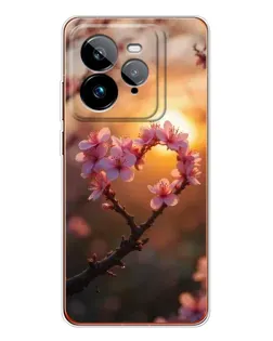 Чохол для Realme GT 7Pro з картинкою «Рожевий цвіт  сердечко на тлі заходу»