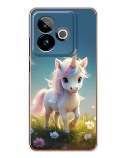 Чехол для Realme GT 7T с картинкой «Единорог на поляне»