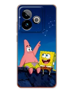 Чехол для Realme GT 7T с картинкой «Губка Боб и Патрик ночью»