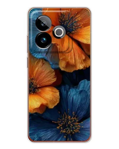 Чохол для Realme GT 7T з картинкою «Яскрава синьо-помаранчева флора»