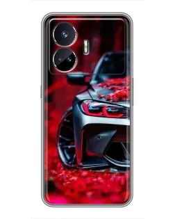 Чехол для Realme GT Neo 5 с картинкой «Спортивная BMW и цветы»