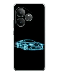 Чехол для Realme GT Neo 6 с картинкой «Неоновый контур Lamborghini»