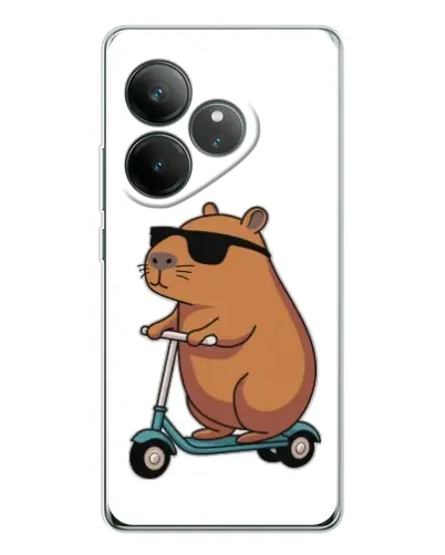 Чехол для Realme GT Neo 6 с картинкой «Капибара на самокате»