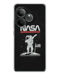 Чехол для Realme GT Neo 7 с картинкой «NASA — шагаем по Луне»