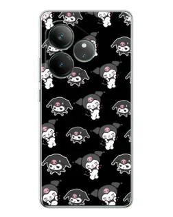 Чехол для Realme GT Neo 7 с картинкой «Черный паттерн Kuromi»