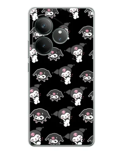 Чехол для Realme GT Neo 7 с картинкой «Черный паттерн Kuromi»