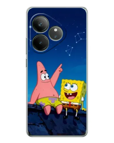 Чехол для Realme GT Neo 7 с картинкой «Губка Боб и Патрик ночью»