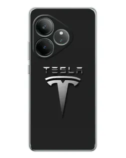 Чехол для Realme GT Neo 7 с картинкой «Стальной логотип Tesla»