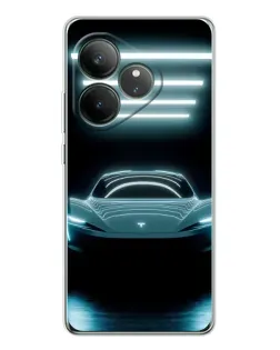 Чехол для Realme GT Neo 7 с картинкой «Tesla в неоне»