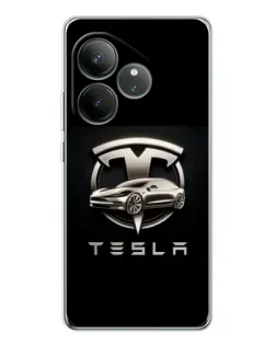 Чехол для Realme GT Neo 7 с картинкой «Tesla — серебристое авто»
