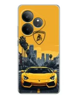 Чехол для Realme GT Neo 7 с картинкой «Желтый Lamborghini город»
