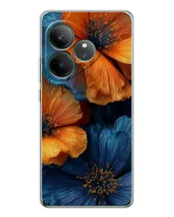 Чехол для Realme GT Neo 7 с картинкой «Яркая сине-оранжевая флора»