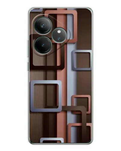 Чехол для Realme GT Neo 7 с картинкой «Коричневые объемные квадраты»