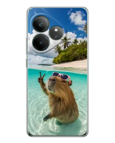 Чехол для Realme GT Neo 7 с картинкой «Капибара на море»