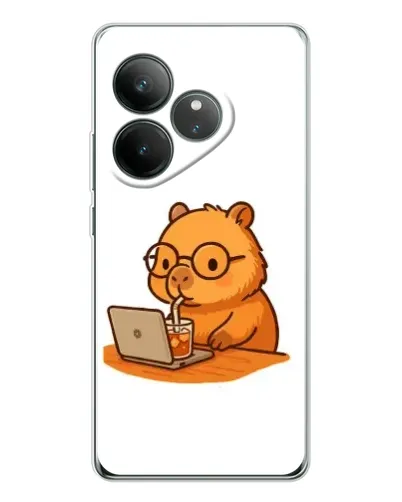 Чехол для Realme GT Neo 7 с картинкой «Капибара с ноутбуком»