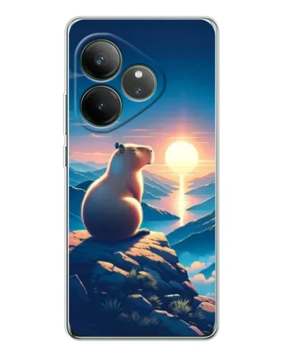 Чехол для Realme GT Neo 7 с картинкой «Закат солнца с капибарой»