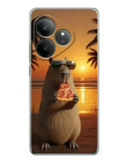 Чехол для Realme GT Neo 7 с картинкой «Капибара с пиццей»