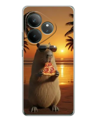 Чехол для Realme GT Neo 7 с картинкой «Капибара с пиццей»