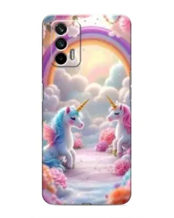 Чехол для Realme GT с картинкой «Радуга и единороги»