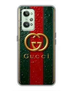 Чехол для Realme GT2 с картинкой «Gucci — фирменная полоса и золото»