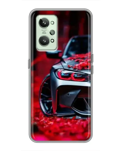 Чехол для Realme GT2 с картинкой «Спортивная BMW и цветы»