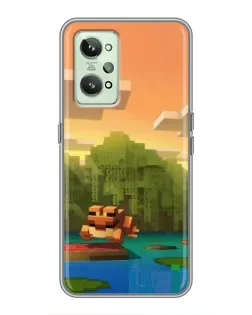 Чехол для Realme GT2 с картинкой «Майнкрафт закат солнца»
