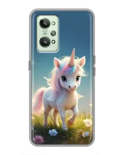 Чехол для Realme GT2 с картинкой «Единорог на поляне»