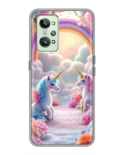 Чехол для Realme GT2 с картинкой «Радуга и единороги»
