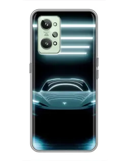 Чехол для Realme GT2 с картинкой «Tesla в неоне»