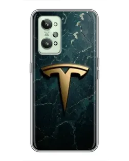 Чехол для Realme GT2 с картинкой «Мраморная Tesla Gold»