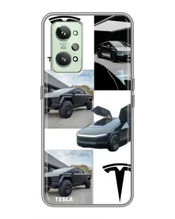 Чехол для Realme GT2 с картинкой «Коллаж Cybertruck Tesla»