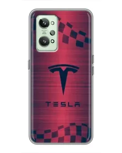 Чехол для Realme GT2 с картинкой «Тесла красный карбон»